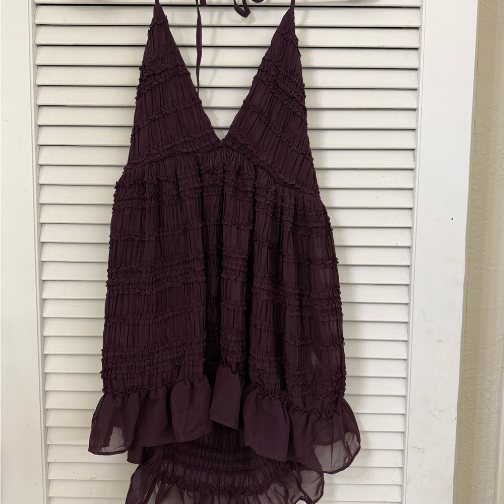 Urban Outfitters Deep Plum Ruffled Halter Top